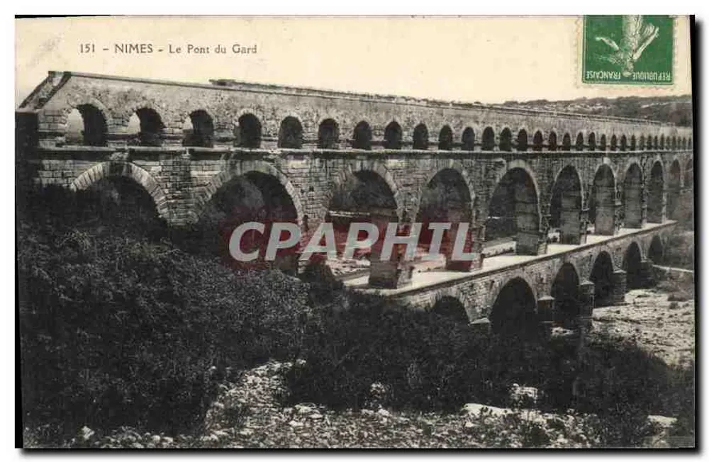 Nîmes — Most Gard — Stara pocztówka nr 151, wydawca nieznany - Awers