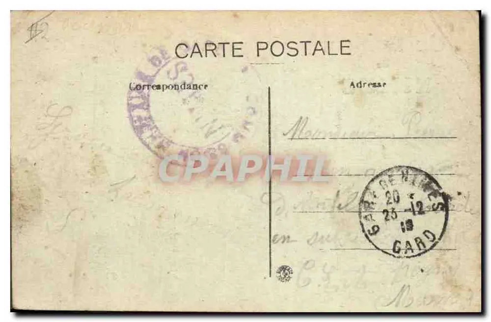 Um Olá de NIMES — carta postal ilustrada com um calcanhar de cavalo decorado e buquê de flores — edição AR. n°81 - Verso
