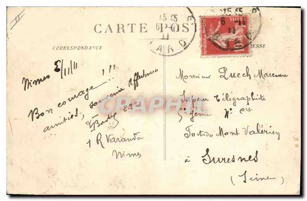 Nîmes - O Pont du Gard — Bilhete postal antigo n°151, editor não identificado - Verso