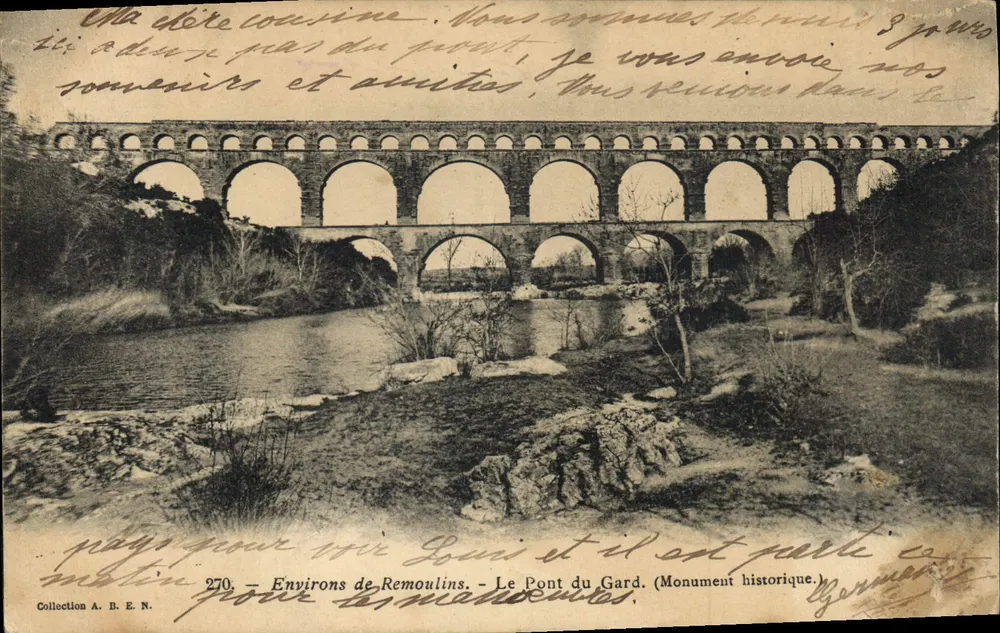 O Ponte do Gard — Environs de Remoulins — Monumento Histórico — Coleção A. B. E. N. — N° 270 - Frente