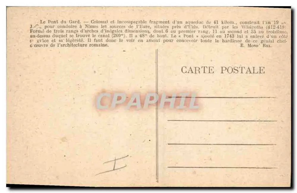 Pont du Gard — Entrada do aqueduto — Editor Labouret - Verso