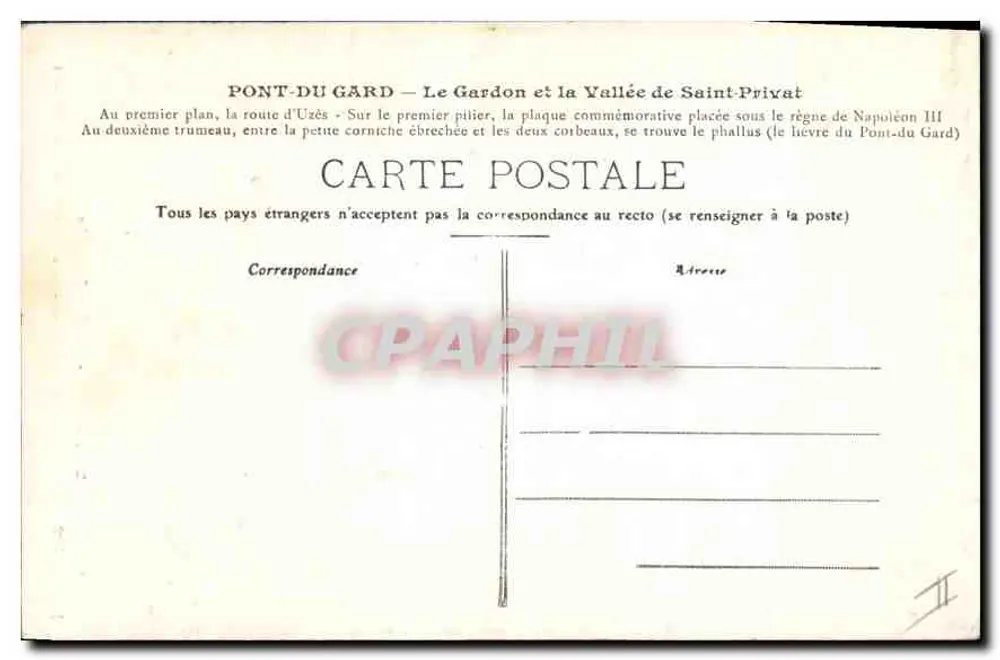 Pont-du-Gard — Detalhes — Coleção do Hotel Servière - Verso