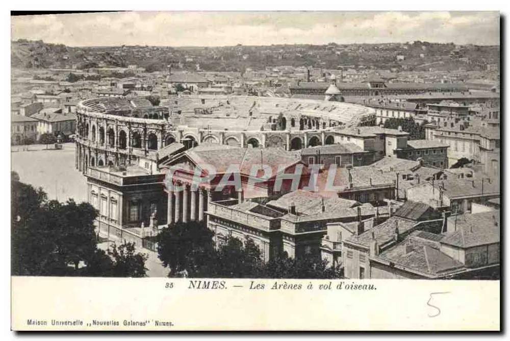 Nîmes — Vista aerea delle Arène — Maison Universelle, Nouvelles Galeries, Nîmes, n°35 - Recto