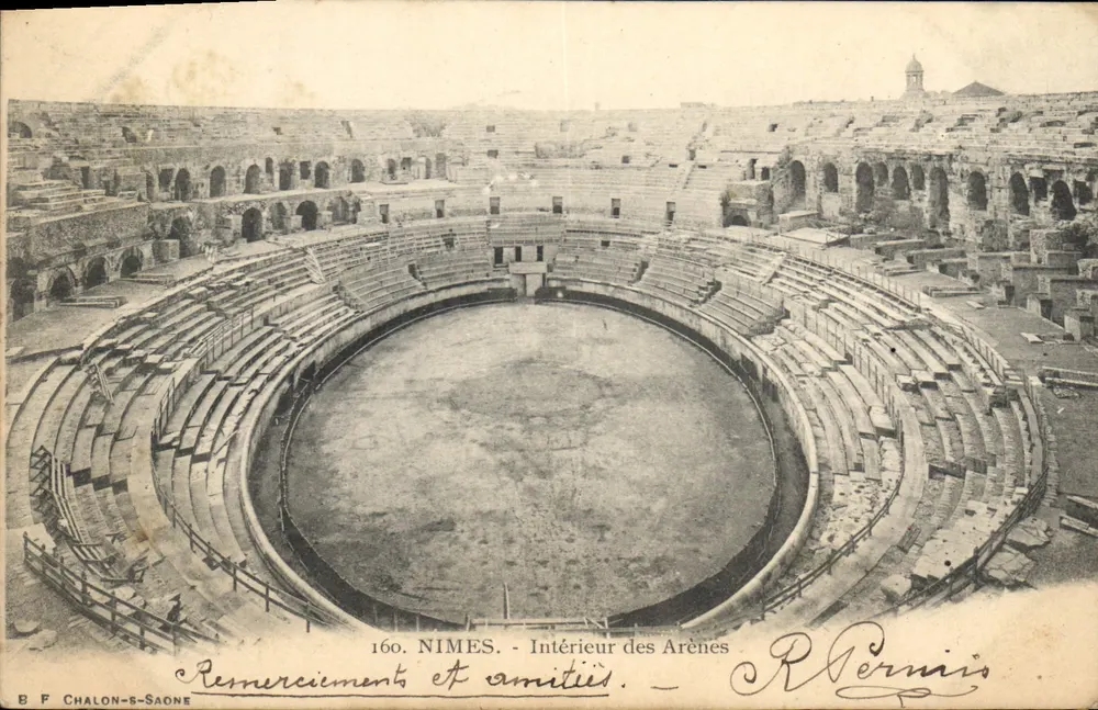 Nîmes - Interior das Arènes — editor B F Chalon-Saône, n° 160 - Frente