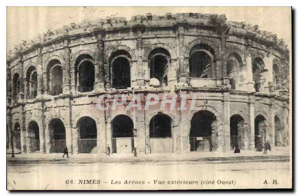 Nîmes – Die Arenen – Außenansicht (Westseite) – A.R. n°68 - Vorderseite
