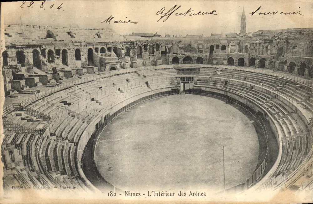 Nîmes - O Interior das Arênes — Fototipo E. Lacour - Marselha, n° 180 - Frente