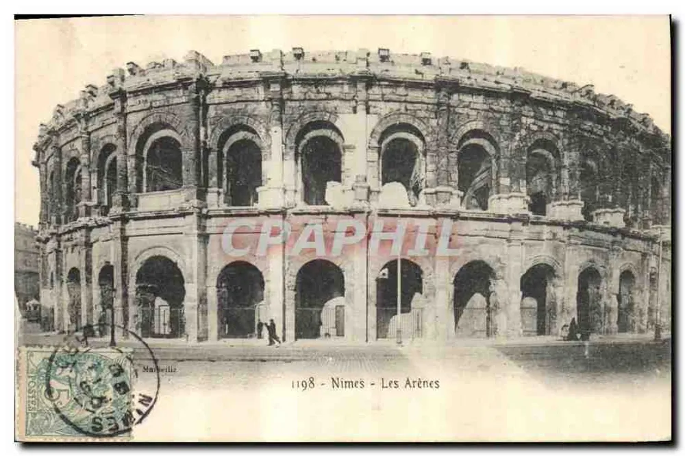 Nîmes - As Arênes — Bilhete postal antigo n°1198, editado por Marcelle - Frente