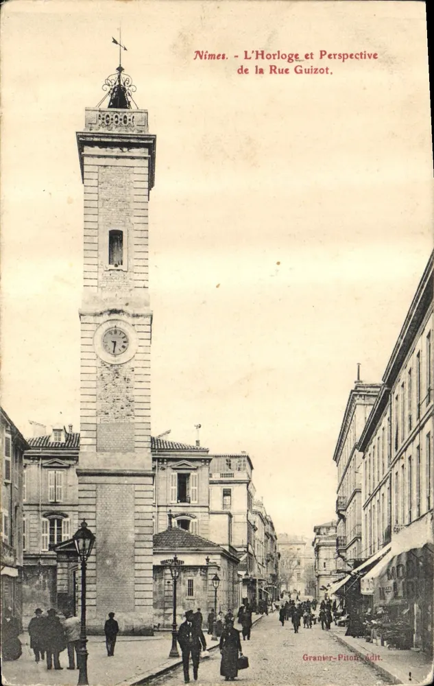 Nîmes - Die Uhr und Aussicht der Rue Guizot — Verlag Granier-Piton - Vorderseite