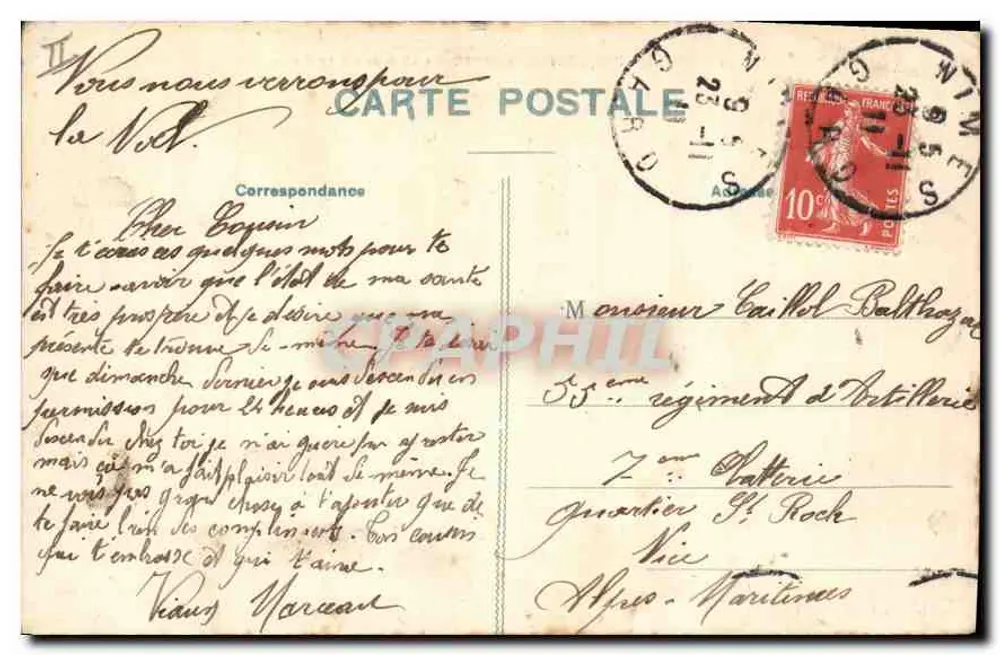 Nîmes — Perspectiva do conjunto dos Quartéis de Artilharia — Edição Granier e Pitton, Nîmes - Verso
