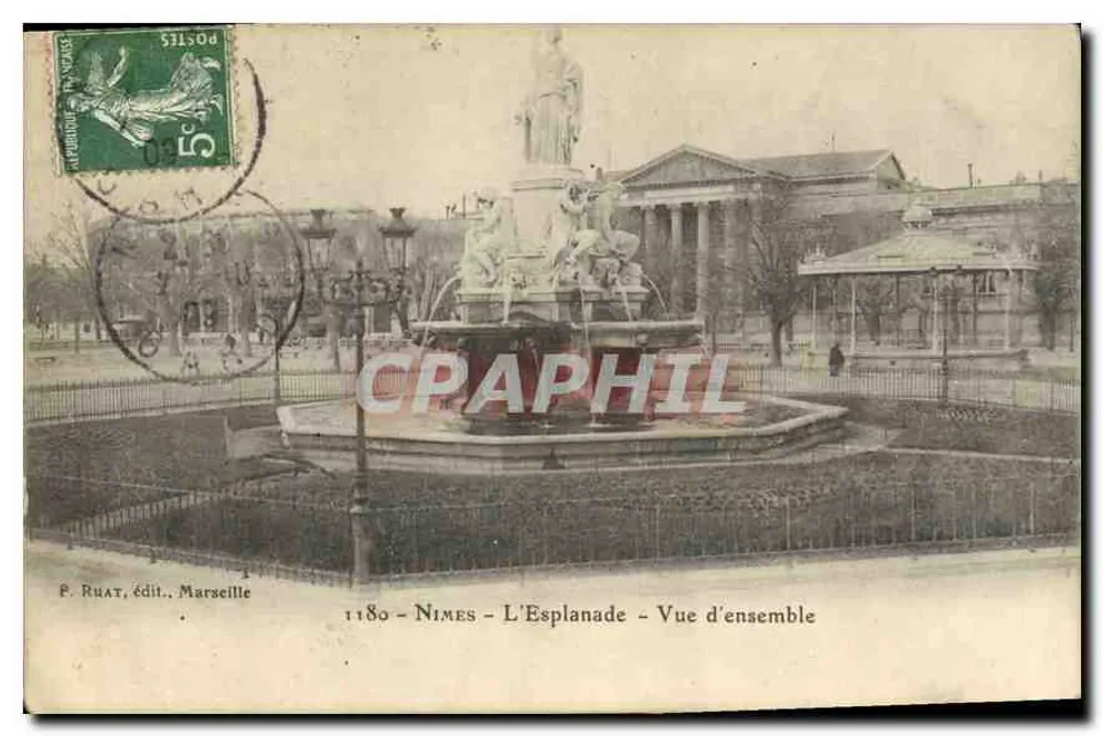 Nîmes - A Esplanada - Vista geral — P. Ruat, editor, Marselha, n° 1180 - Frente
