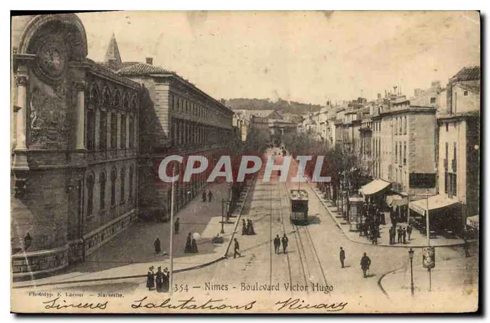 Nîmes - Boulevard Victor Hugo — vista da rua com trem — Phototyp K. Lacoun - Marseille, n°354 - Frente