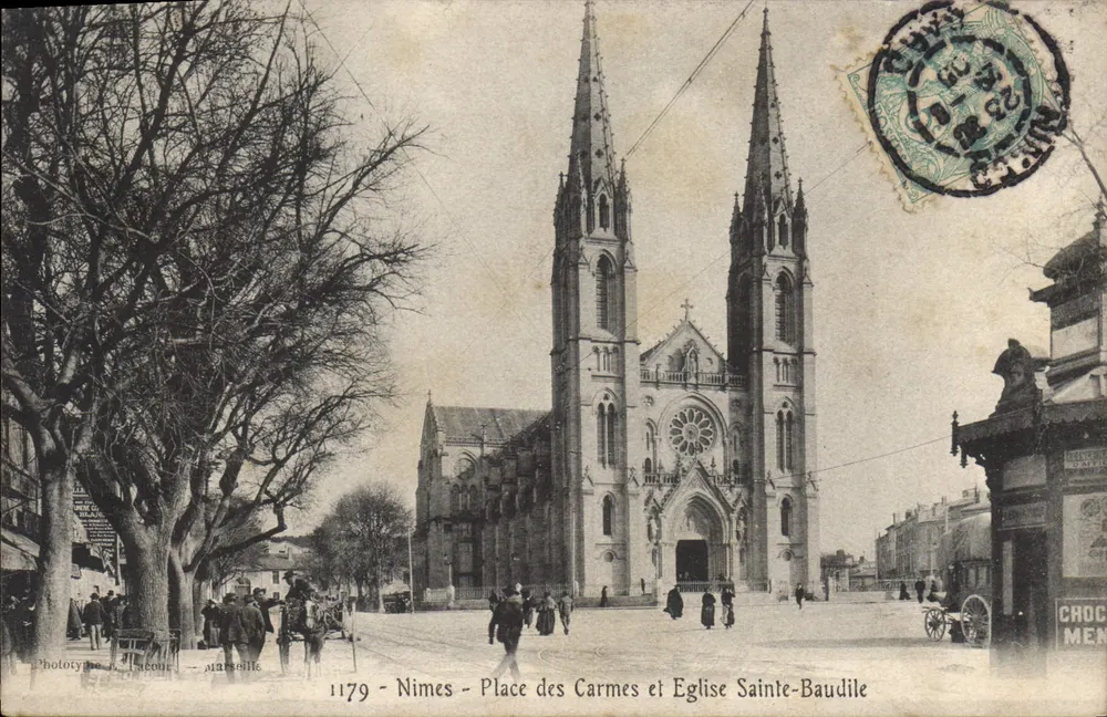 Nîmes - Place des Carmes und Kirche Sainte-Baudile — Phototype J. Lacoue - Marseille, Nr. 1179 - Vorderseite
