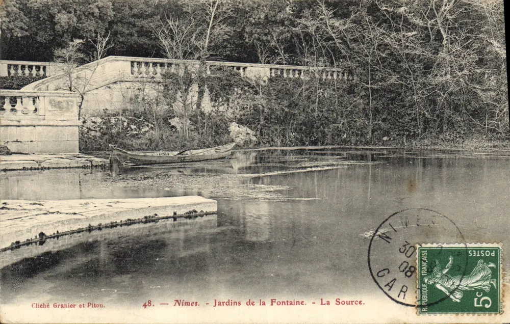Nîmes - Giardini della Fontaine - La Fonte — Cliché Granier et Piton, n°48 - Recto