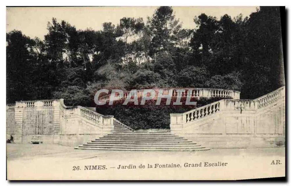 Nîmes — Garten der Fontaine, Große Treppe — AR. - Vorderseite