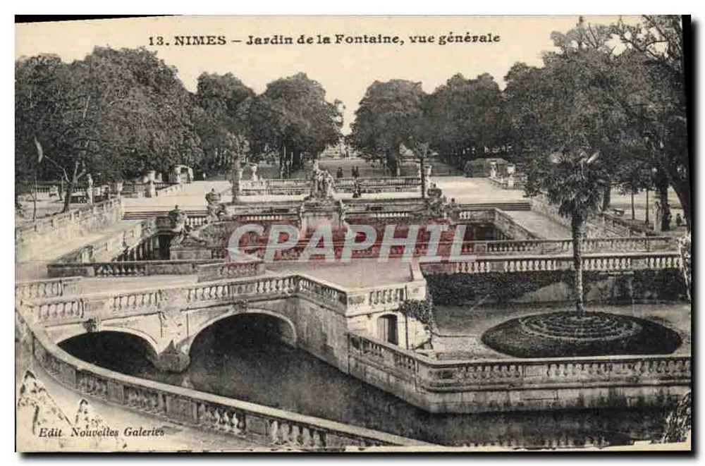 NIMES — Jardin de la Fontaine, allgemeiner Blick — Edit. Nouvelles Galeries, n°13 - Vorderseite