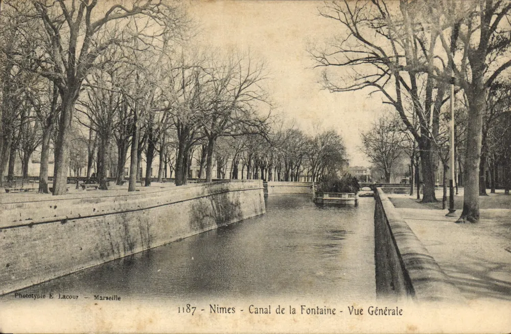 Nîmes - Canal de la Fontaine - Allgemeiner Blick — Phototypie E. Lacour - Marseille - n° 1187 - Vorderseite