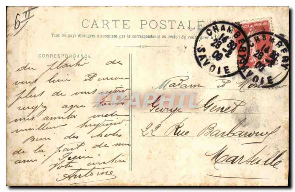 Aix-les-Bains und der Mont Revard, vom Col du Chat gesehen — E. Reynaudo, Verleger, Chambéry — Nr. 1654 - Rückseite