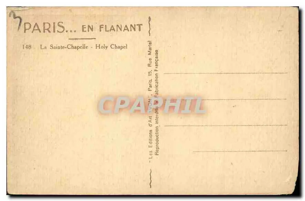A Santa Capela — Paris — Edições d'Art Flanant, n°148 - Verso