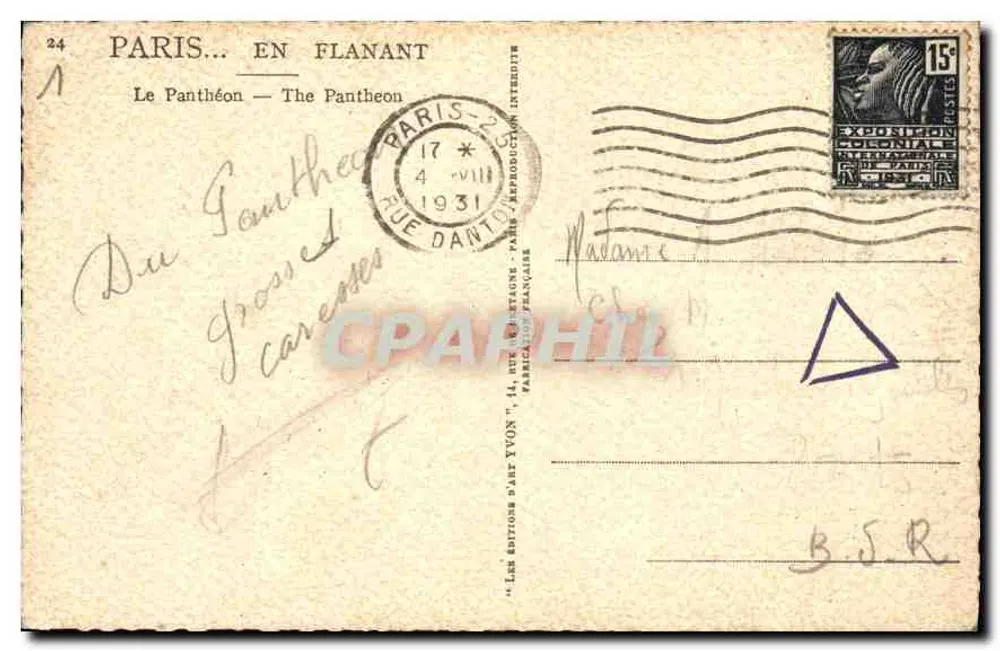 O Panteão — Paris — Éditions d'Art Yvon - Verso