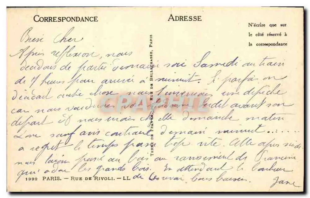 Vista da rue de Rivoli em Paris — editor não indicado, número de série não visível - Verso