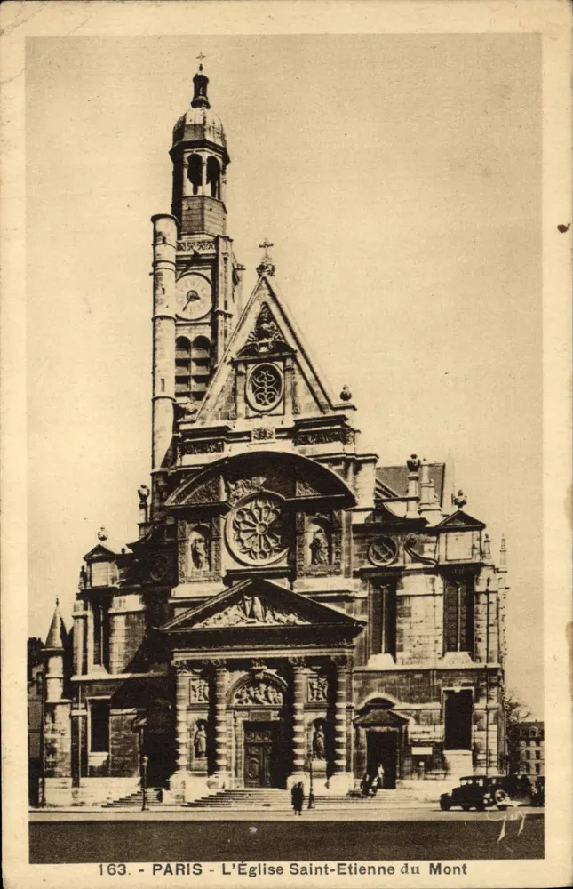 PARIS - L'Église Saint-Etienne du Mont — façade ornée de rosace et de sculptures, éditeur A. Leconte, n° 163 - Vorderseite