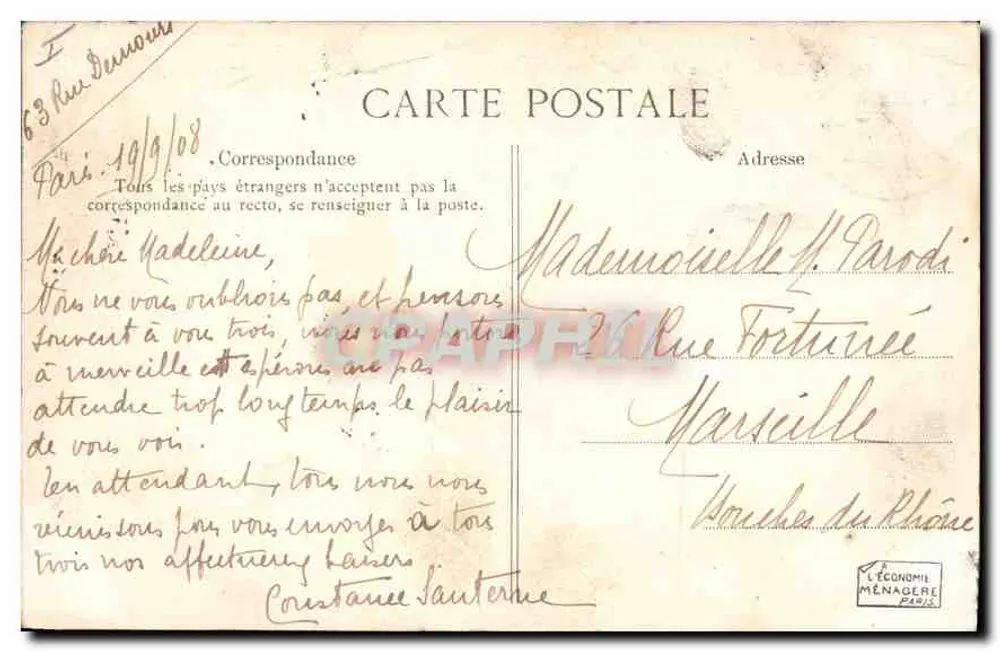 Paris — Igreja do Sagrado Coração — Chocolat-Menier - Verso