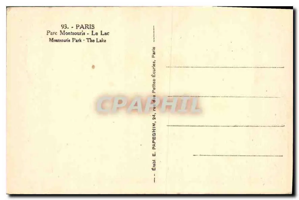 Parco Montsouris - Il Lago — Editore E. Papeghin, Parigi - Verso