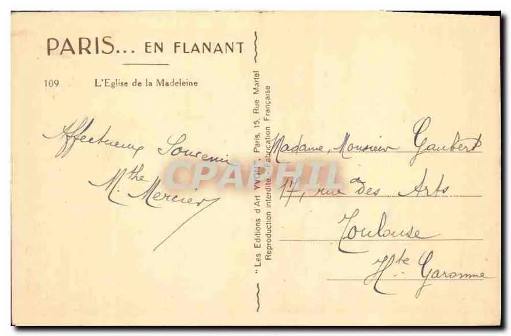 Die Kirche der Madeleine — Paris — Éditions Yvon - Rückseite