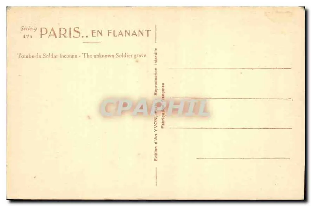 Grab des Unbekannten Soldaten — Paris — Kunstausgabe YVON - Rückseite