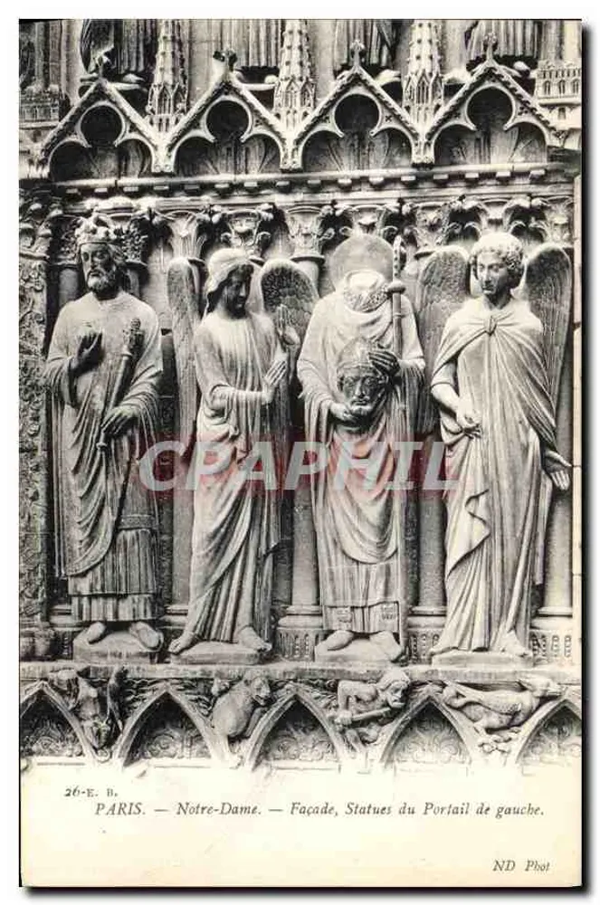 Paris — Notre-Dame — Fassade, Statuen des linken Portals — ND Phot - Vorderseite