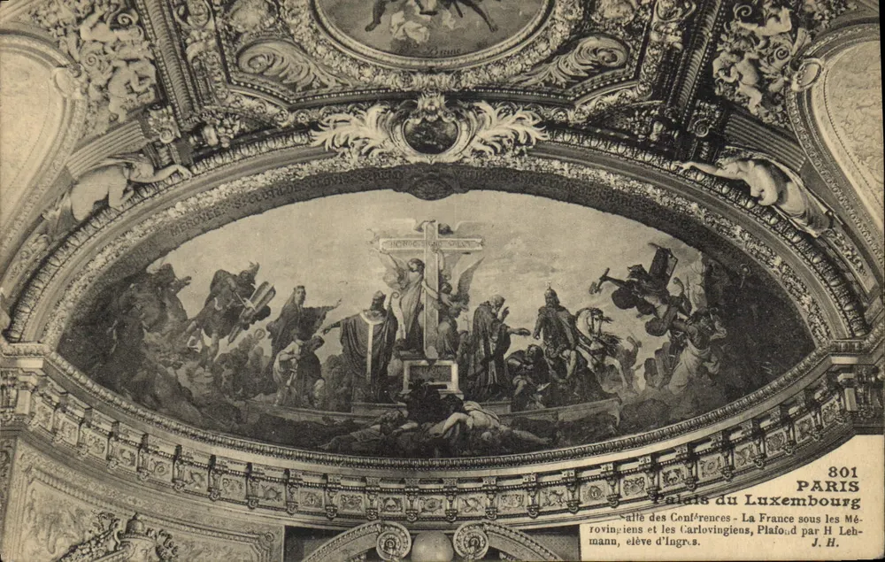 Palast von Luxembourg — Konferenzsaal — Frankreich unter den Merowingern und Karolingern, Gemälde von H. Lehmann, Schüler von Ingres - Vorderseite