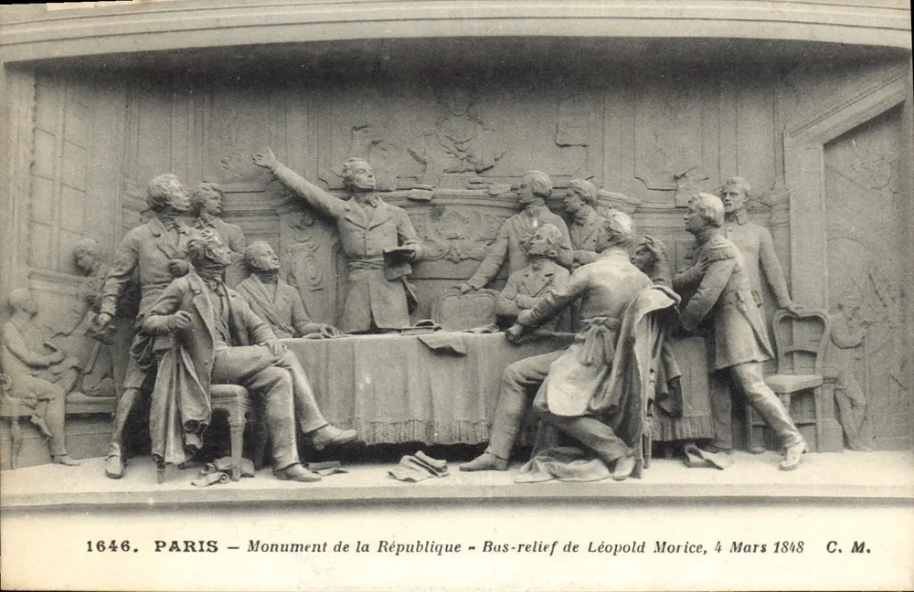 Paris – Denkmal der Republik – Relief von Léopold Morice, 4. März 1848 - Vorderseite