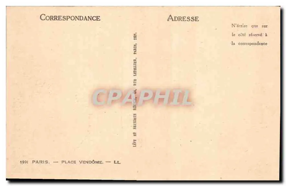 Place Vendôme — Coluna de Vendôme — editor LL, n° 1991 - Verso