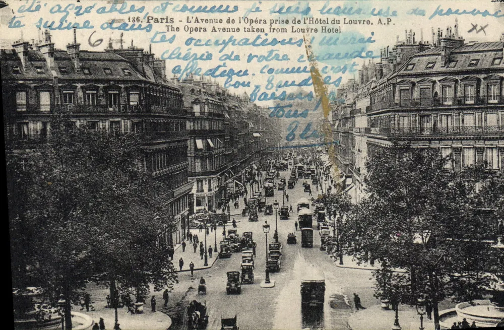 Paris - Die Avenue de l'Opéra vom Hôtel du Louvre aus — A.P. — Nr. 186 - Vorderseite