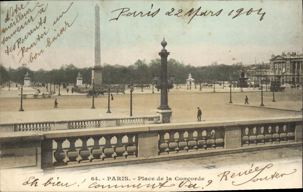 Paris - Place de la Concorde — vista com obelisco e coluna — Revée & Cie, n°64 - Frente