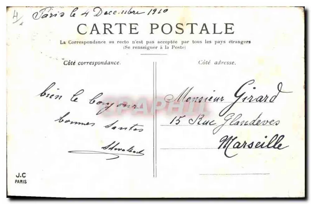 Paris — Die Bastille und die Siegessäule — J.C. Paris - Rückseite
