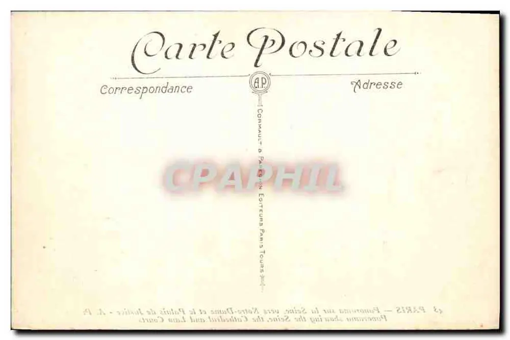 Paris — Panorama über die Seine, Richtung Notre-Dame und Palast der Gerechtigkeit — A.P. n°43 - Rückseite