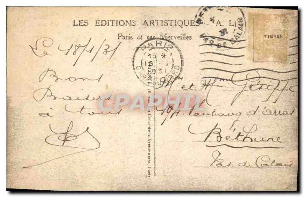 Paris - Porte Saint-Denis — A.L. — Éditions Artistiques - Verso