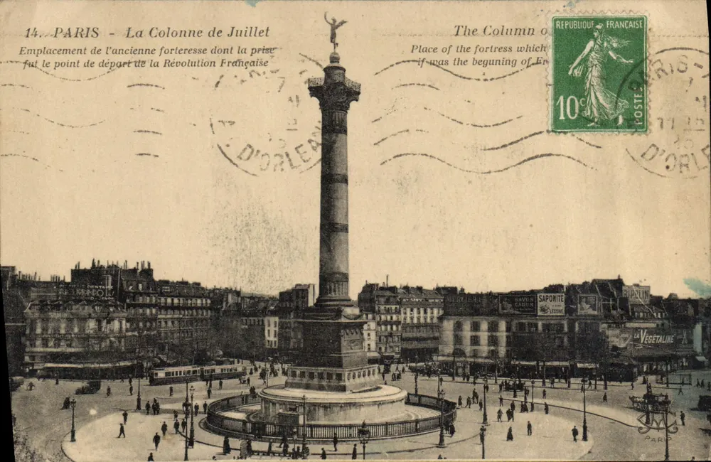 Paris - A Coluna de Julho — Localização da antiga fortaleza cuja captura foi o ponto de partida da Revolução Francesa — editor não visível - Frente
