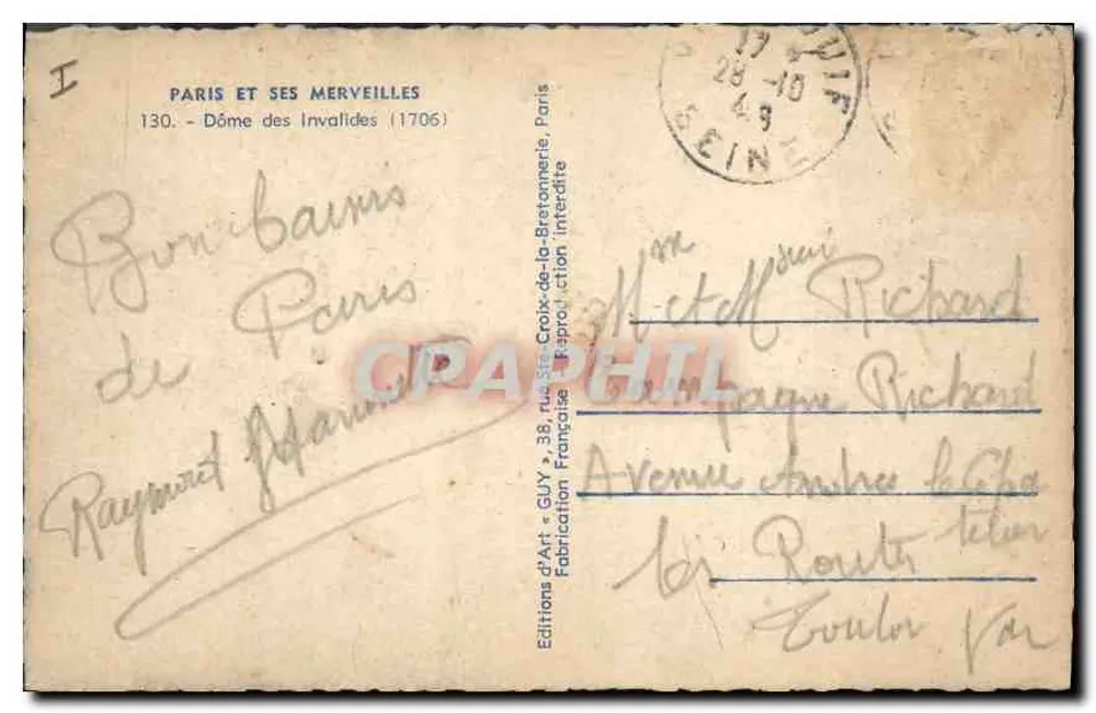 Dome der Invaliden — Paris — Éditions d'Art Guy - Rückseite
