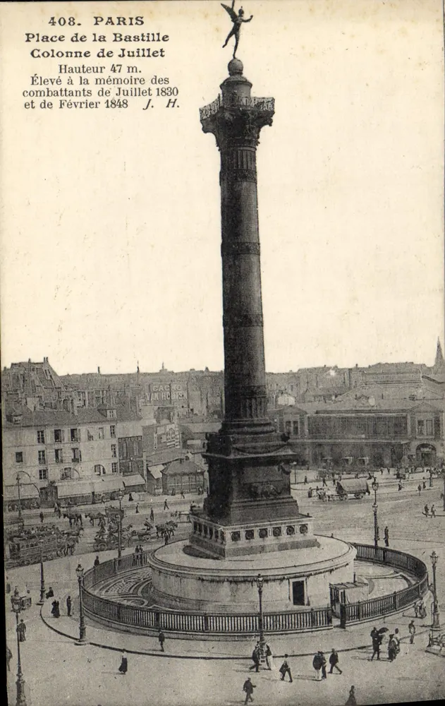 Paris - Place de la Bastille — Siegessäule, 47 m, errichtet in Erinnerung an die Kämpfer vom Juli 1830 und Februar 1848 — J. H. Verlag - Vorderseite