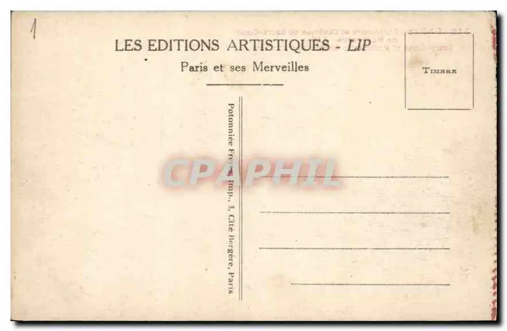 Paris - Seilbahn und Basilika des Heiligen Herzens — Serie 312, Verlag LIP - Rückseite