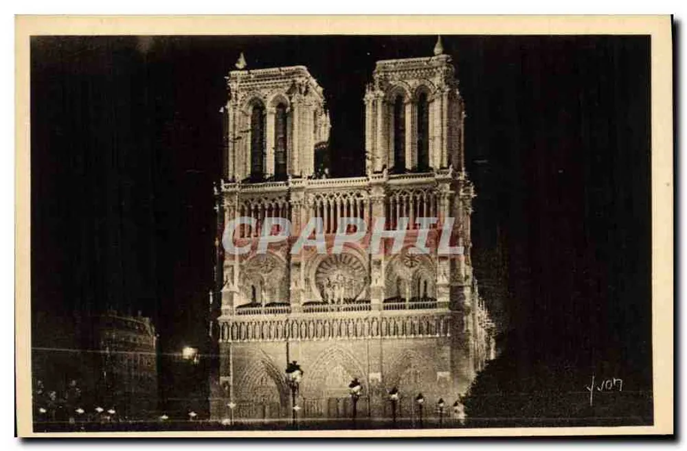 Notre-Dame de Paris — Beleuchtete Fassade — Éditions d'Art Yvon, Paris - Vorderseite