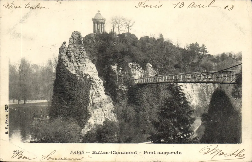 Paris - Buttes-Chaumont - Ponte suspensa — B.F., Paris, n°123 - Frente