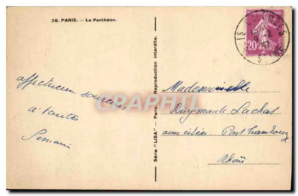 Paris — O Panteão — Série LISA n°36 - Verso