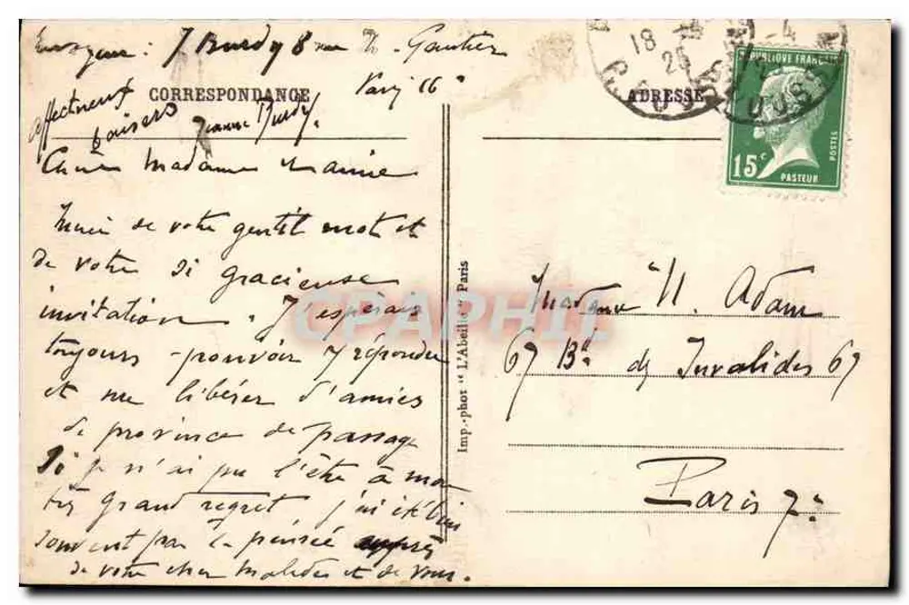 Paris - O Hotel de Ville — Town-Hall — Imp. « L'Abel » Paris - Verso