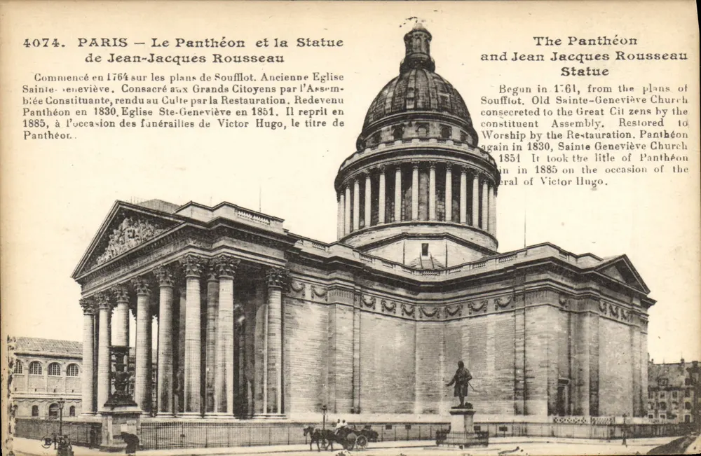 PARIS — Der Pantheon und die Statue von Jean-Jacques Rousseau — IMP. E. LP DELEY, PARIS - Vorderseite