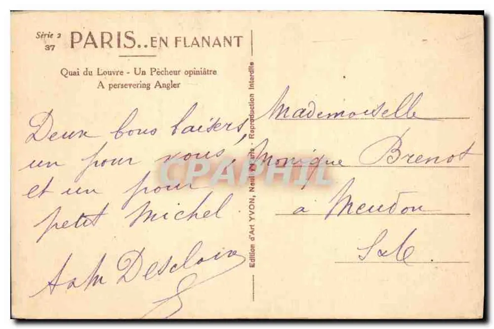 Quai du Louvre — Ein starrsinniger Fischer — Édition d'Art YVON, Serie 37 - Rückseite
