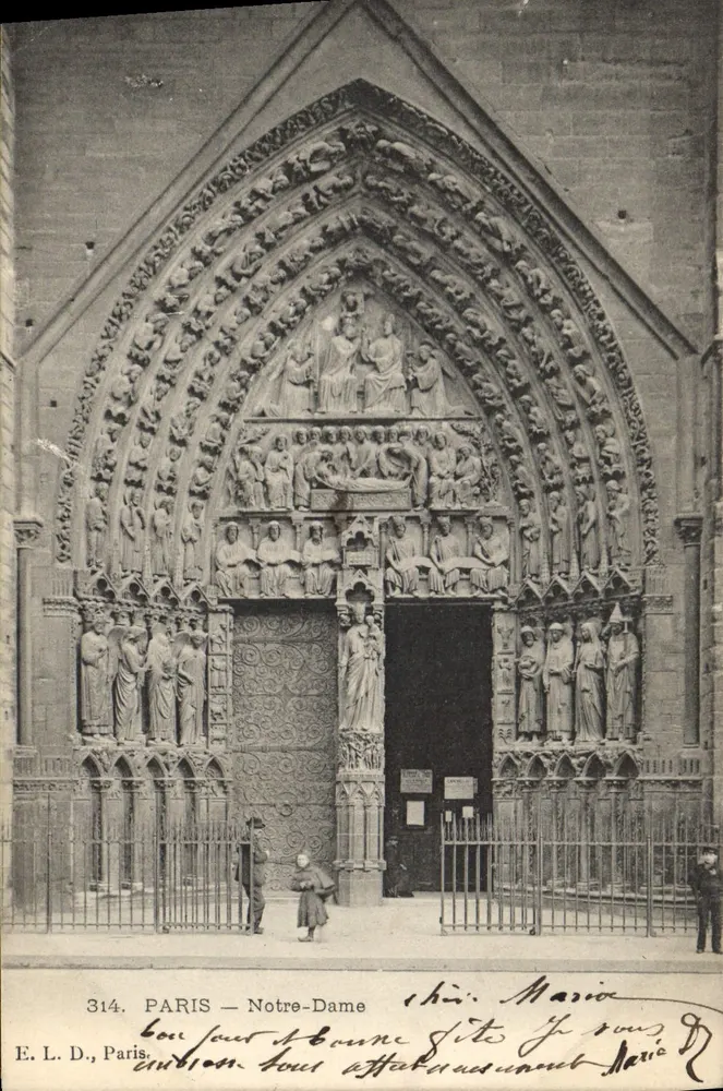 Paris — Catedral Notre-Dame — Portal real — E. L. D., Paris, n° 314 - Frente