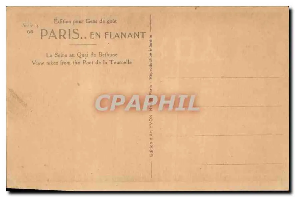 Paris. Spazieren — Die Seine am Quai de Béthune — Edition für Kenner, Serie 68, Yvon - Rückseite